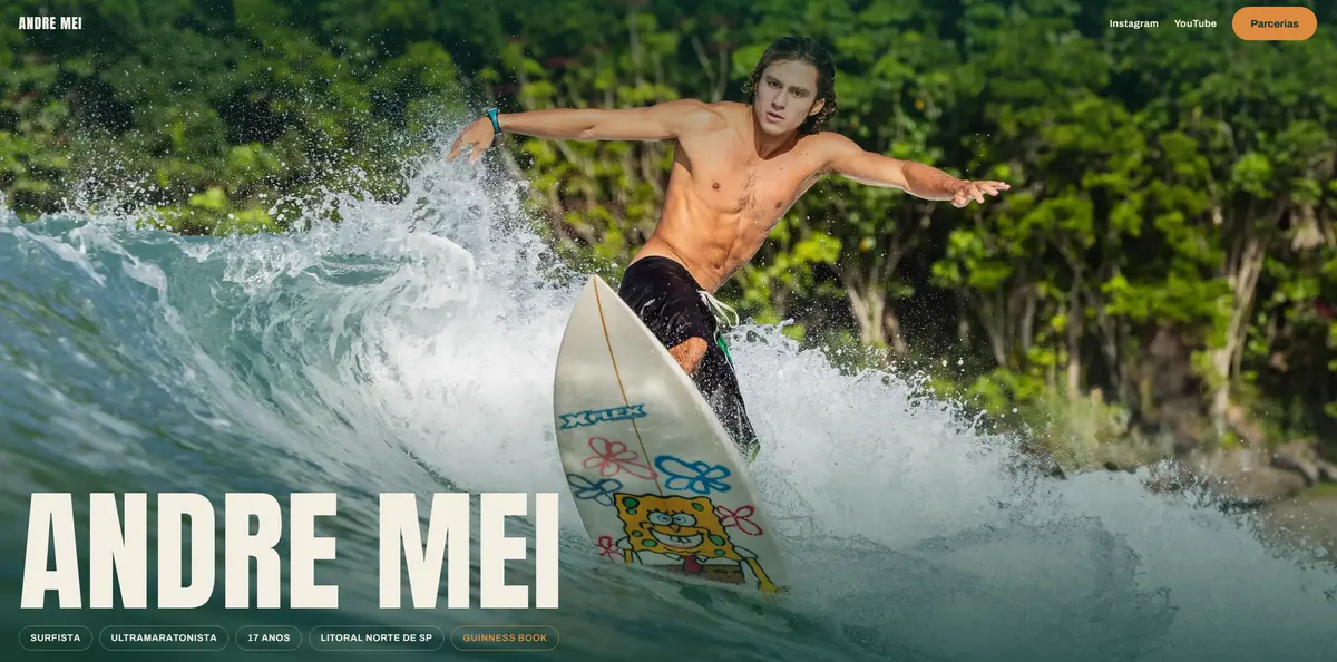 Site do Andre Mei, surfista e ultramaratonista do litoral norte de São Paulo