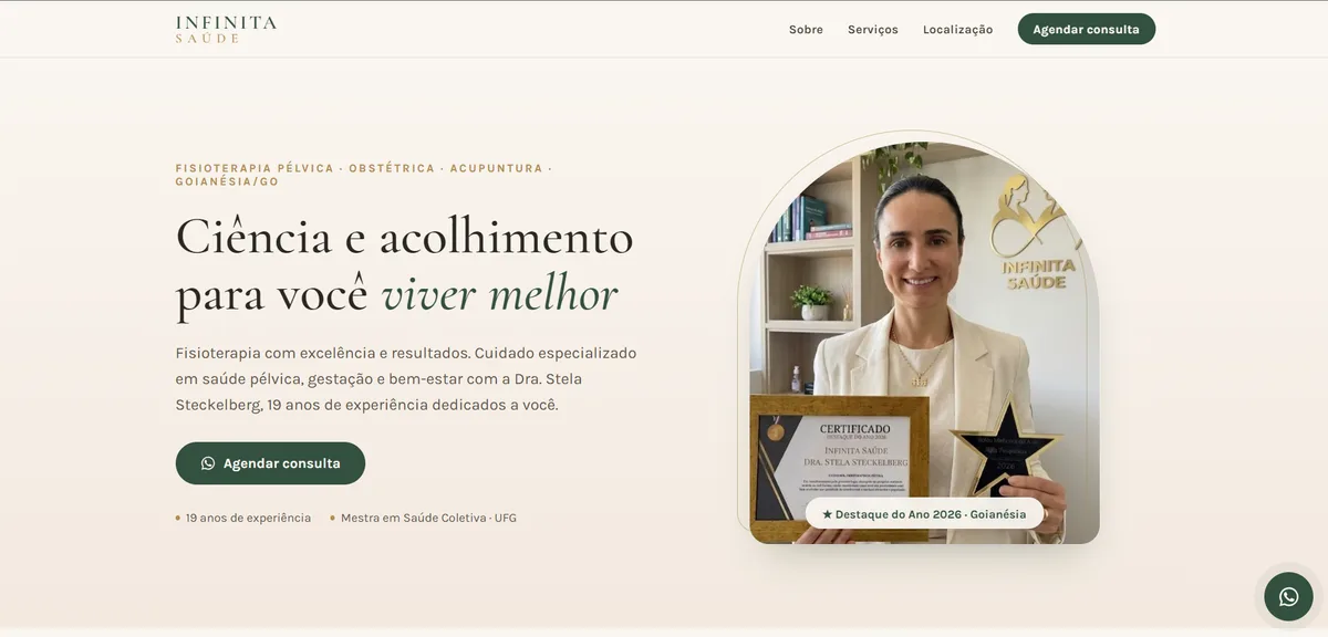 Site da Infinita Saúde, fisioterapia pélvica em Goianésia