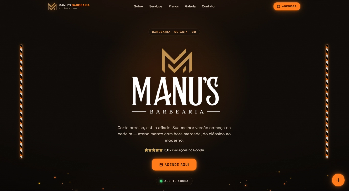 Site da Manu's Barbearia, barbearia em Goiânia